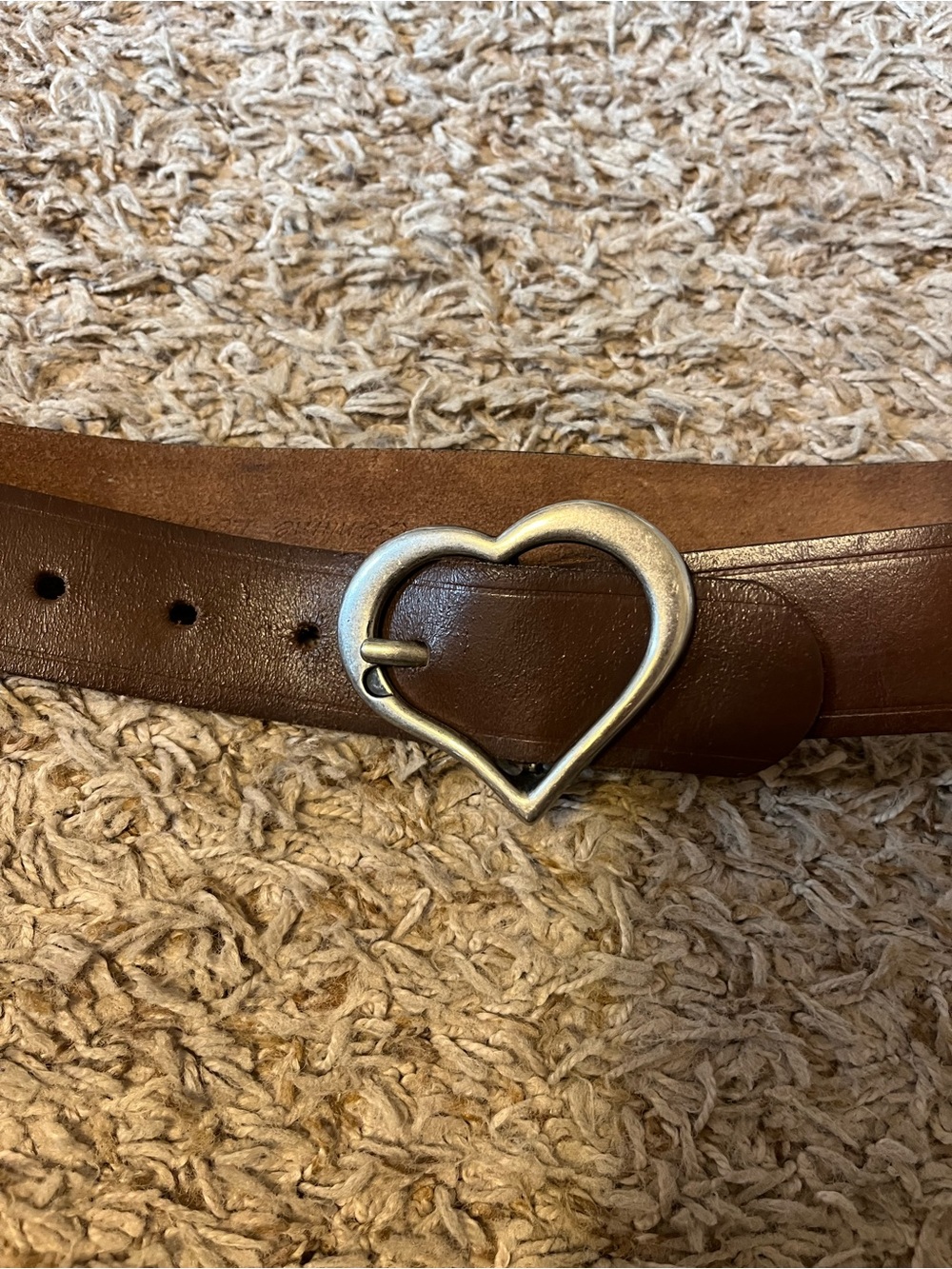 Brown Leather Belt with Heart-Shaped Silver Buckle
